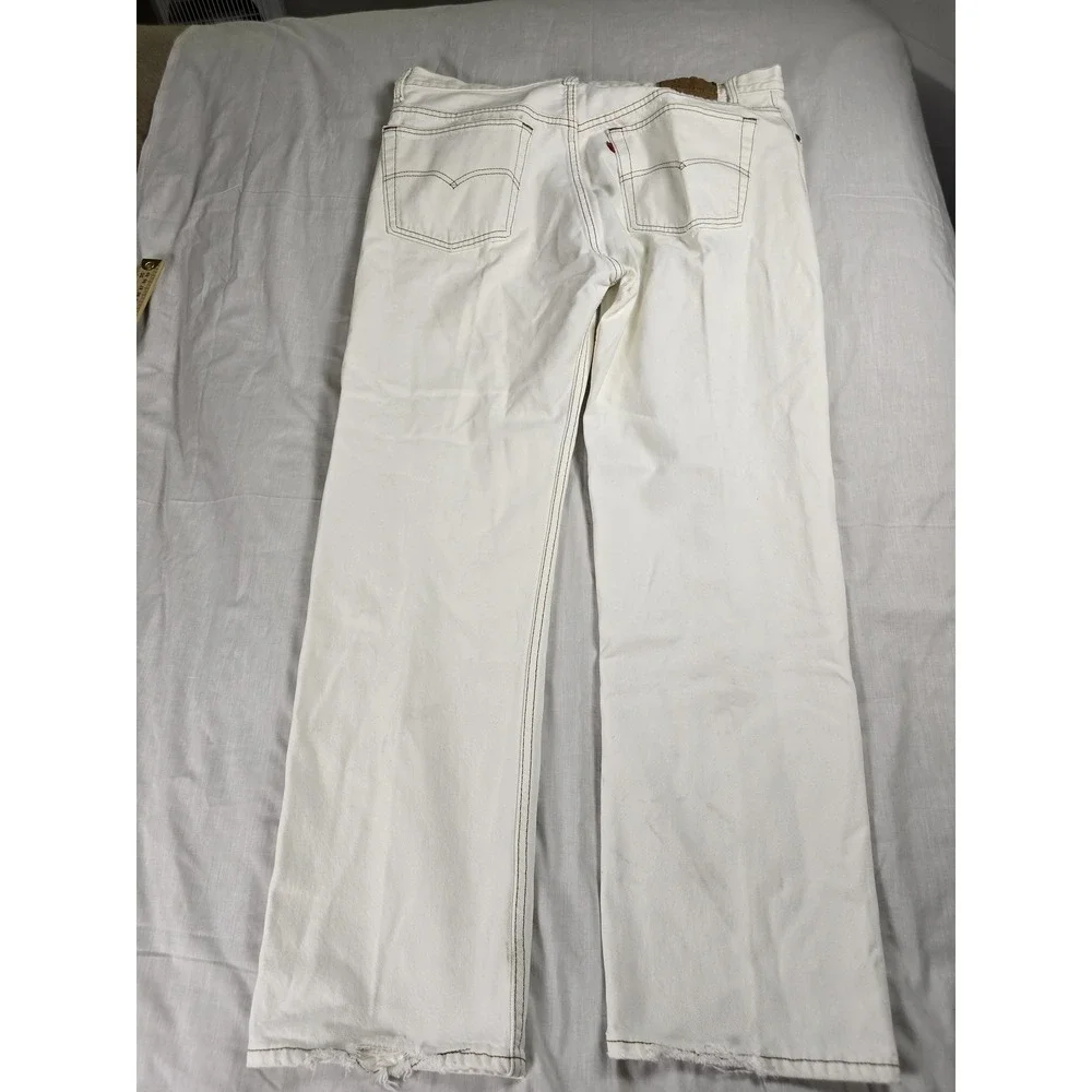 Levis 501 Jeans Mens 38x30 White Regular Straight Button Fly Made USA Distressed